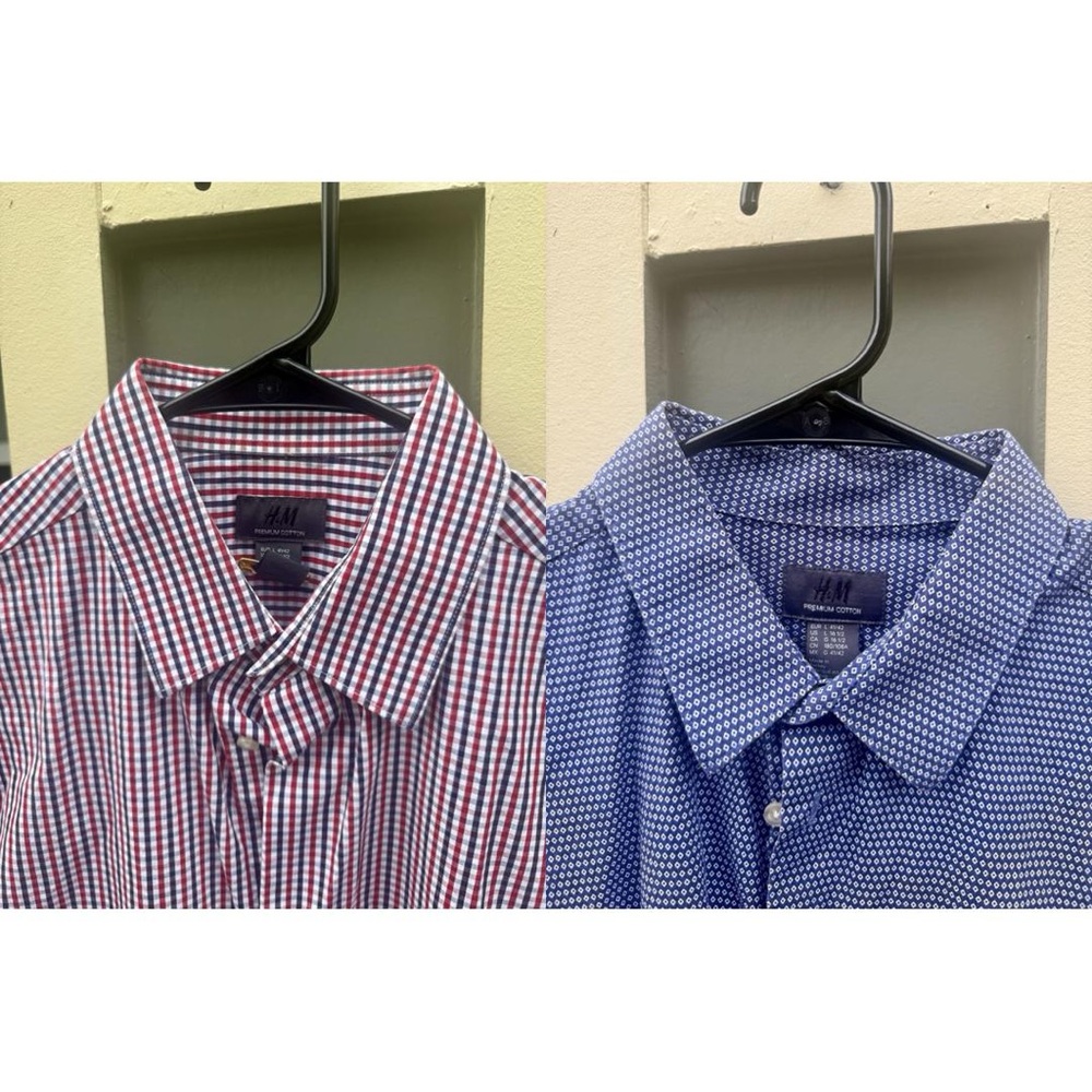 H&M Men’s Slim Fit Dress SS Shirt - Blue / Red + Blue Checked Options